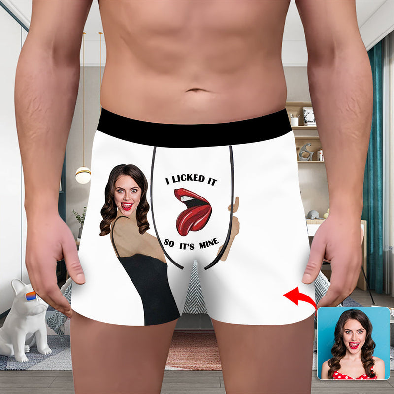 Valentine's Day Custom Underwear With Face Boxer Custom Boxers Personalized Underwear Custom Boxer Briefs Face Boxer I Licked It So It's Mine Hug Red