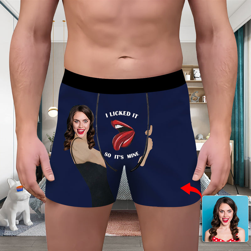 Valentine's Day Custom Underwear With Face Boxer Custom Boxers Personalized Underwear Custom Boxer Briefs Face Boxer I Licked It So It's Mine Hug