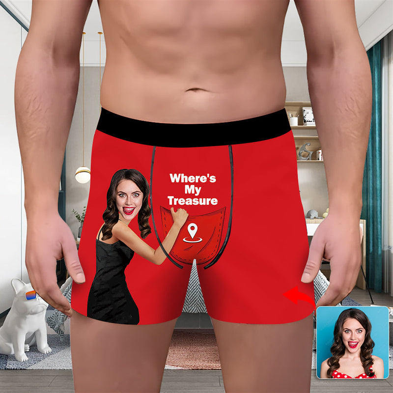 Valentine's Day Custom Underwear With Face Boxer Custom Boxers Personalized Underwear Custom Boxer Briefs Face Boxer Where Is My Treasure Red