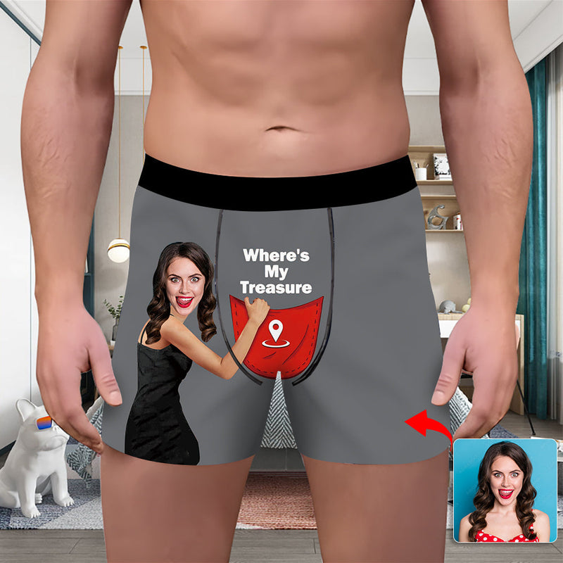 Valentine's Day Custom Underwear With Face Boxer Custom Boxers Personalized Underwear Custom Boxer Briefs Face Boxer Where Is My Treasure Grey