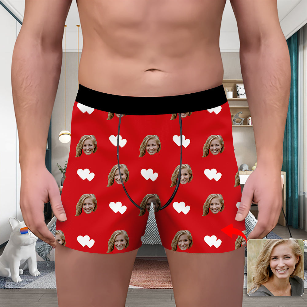 Valentine's Day Custom Underwear With Face Boxer Custom Boxers Personalized Underwear Custom Boxer Briefs Face Boxer Our Hearts Red