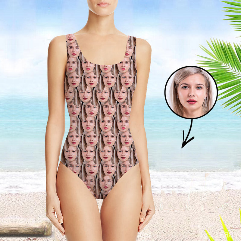Custom Face Swimsuit Two Piece Face Swimsuit Face Bikini Tropical Island Face Personalized Bathing Suit For Women