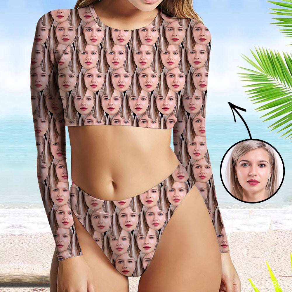 Custom Face Swimsuit Two Piece Face Swimsuit Face Bikini Mash Face Personalized Bathing Suit For Women