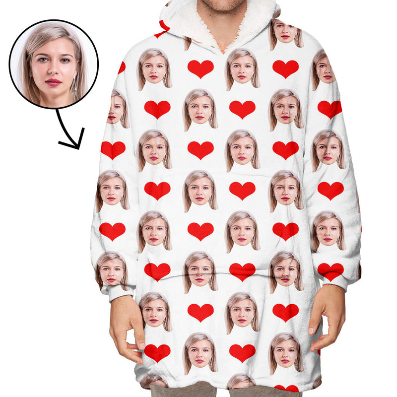 Wearable Blanket Custom Blanket Hoodie Photo Blanket Hoodie Soft Warm Fleece Flannel Loungewear Unisex Heart I Love My Girlfriend