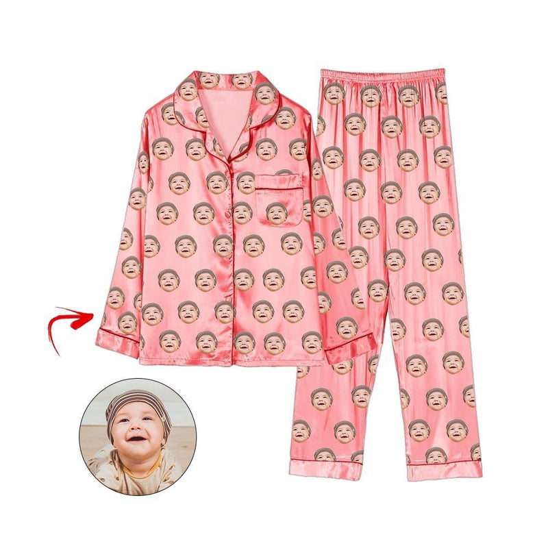 Custom Photo Satin Pajamas I Love My Baby Pink