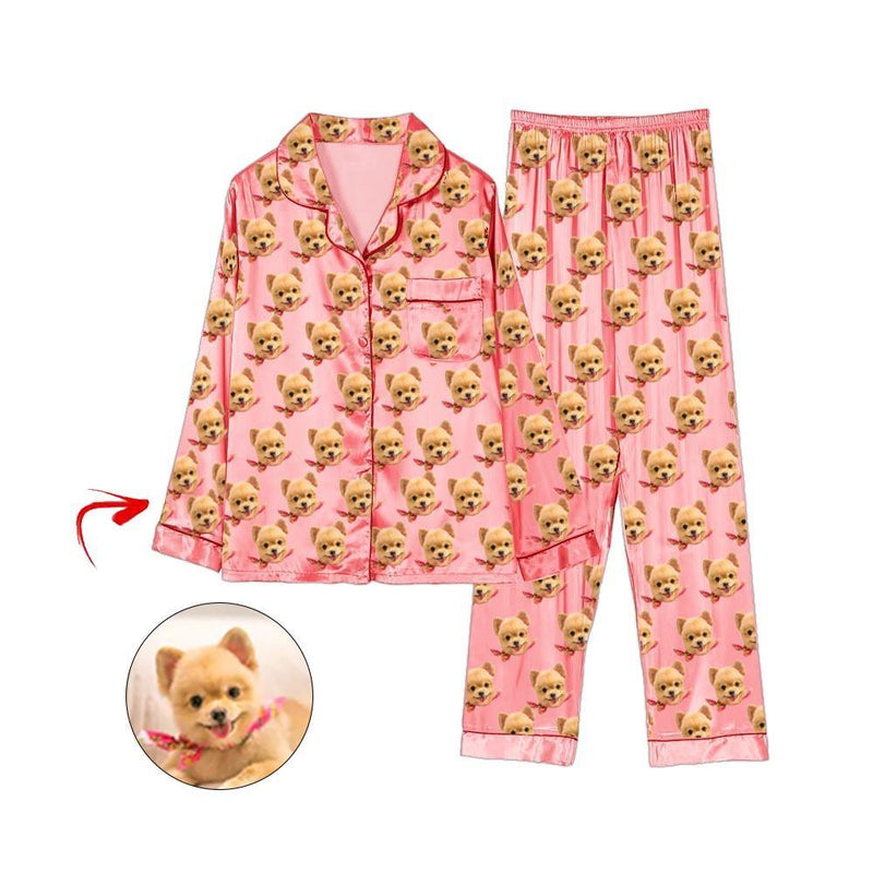 Custom Photo Satin Pajamas I Love My Dog Pink