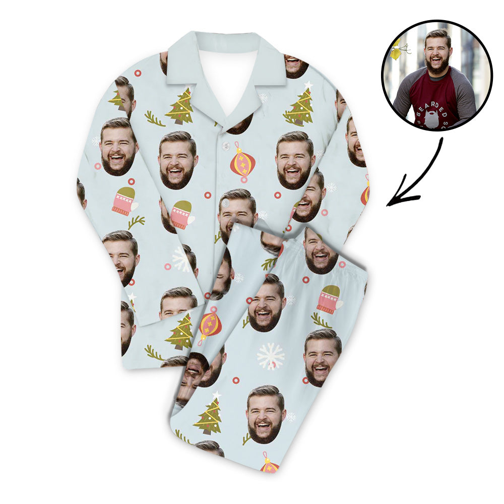 Custom Photo Pajamas Set Unisex With Christmas Pendant And Snowflake
