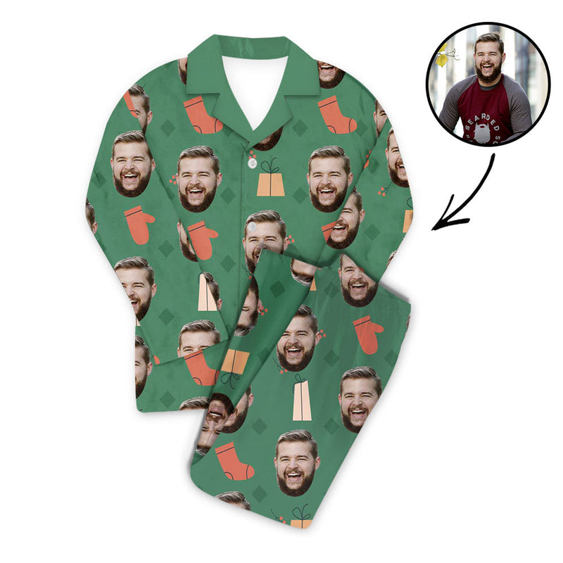 Custom Photo Pajamas Set Unisex Christmas Green With Pandants