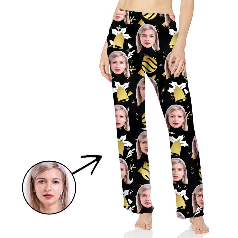 Custom Photo Pajamas Pants For Women Christmas Bell With My Loved One's Face