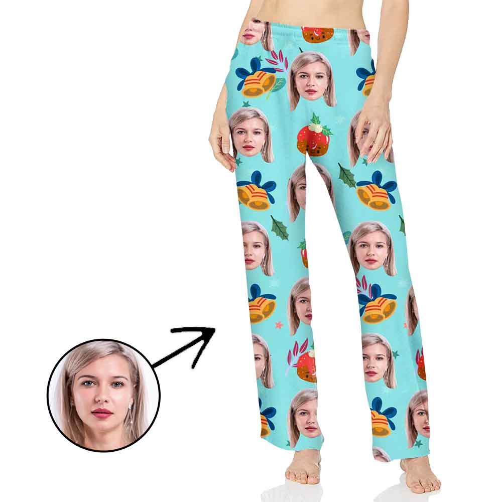 Custom Photo Pajamas Pants For Women Christmas Bells