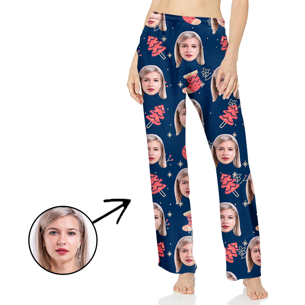 Custom Photo Pajamas Pants For Women Christmas Tree And Christmas Socks