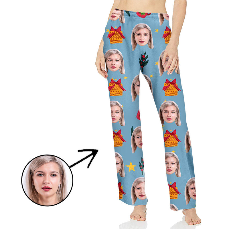 Custom Photo Pajamas Pants For Women Christmas Gift And Stars