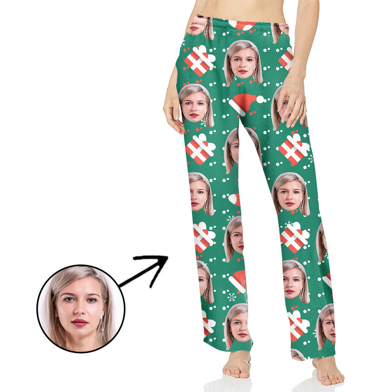 Custom Photo Pajamas Pants For Men Celebrate Christmas With Lights Pink