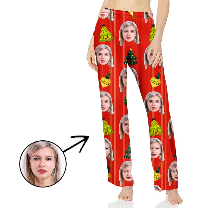 Custom Photo Pajamas Pants For Women Christmas Hat And Gifts