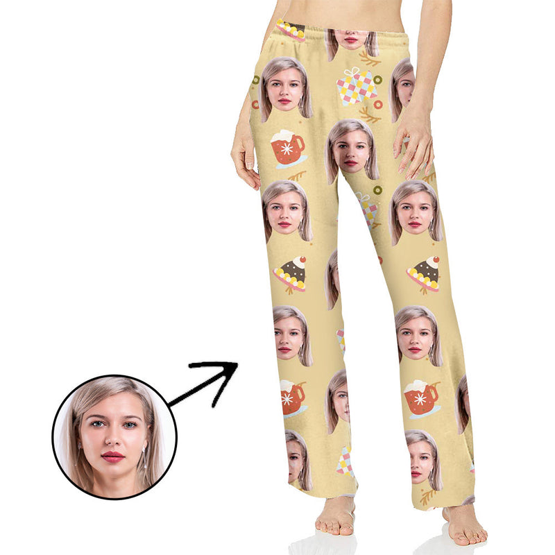 Custom Photo Pajamas Pants For Women With Christmas Pendant And Cup