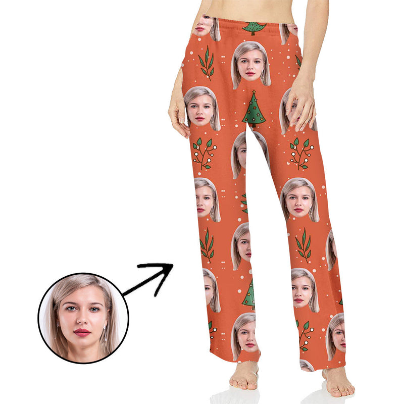 Custom Photo Pajamas Pants For Women Cute Christmas Tree