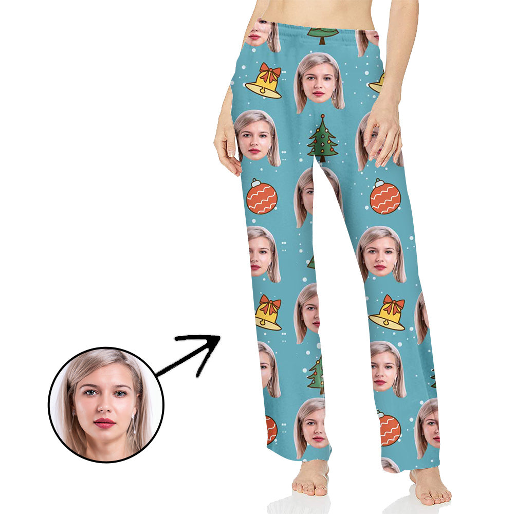 Custom Photo Pajamas Pants For Women Bell And Tree