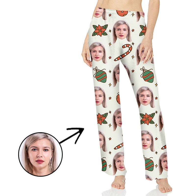 Custom Photo Pajamas Pants For Women Candy Cane Ane Lovely Pandants