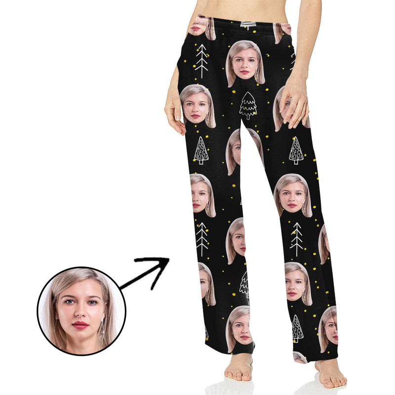 Custom Photo Pajamas Pants For Women Snowman And Candy Cane