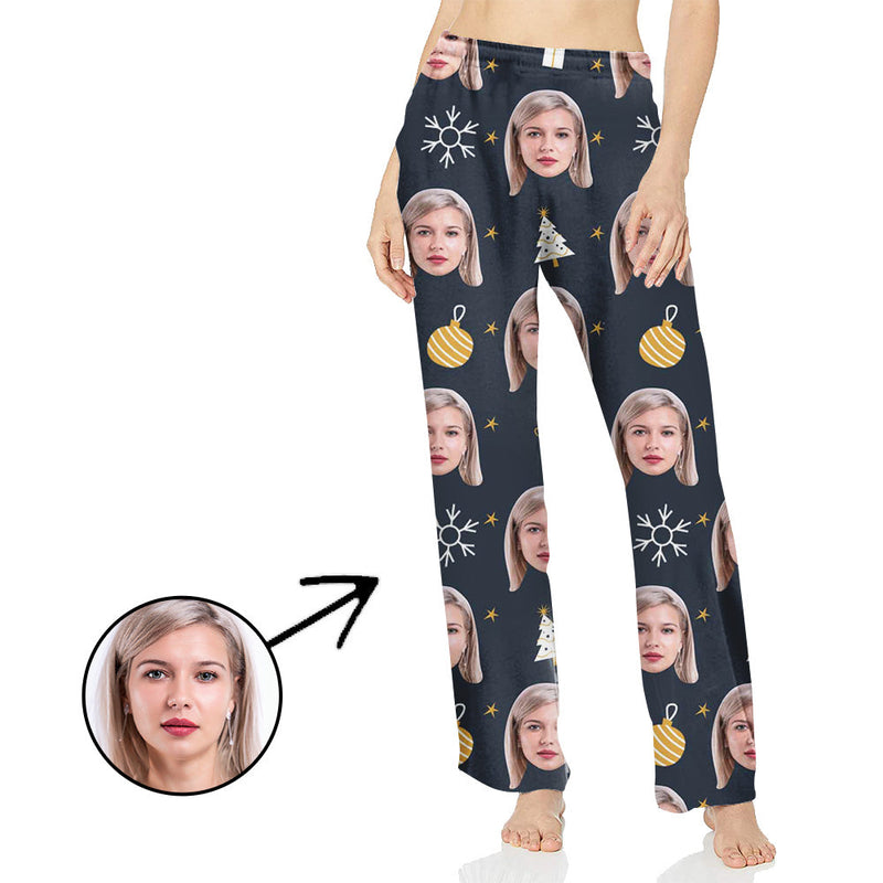 Custom Photo Pajamas Pants For Women Snowflake And Lights