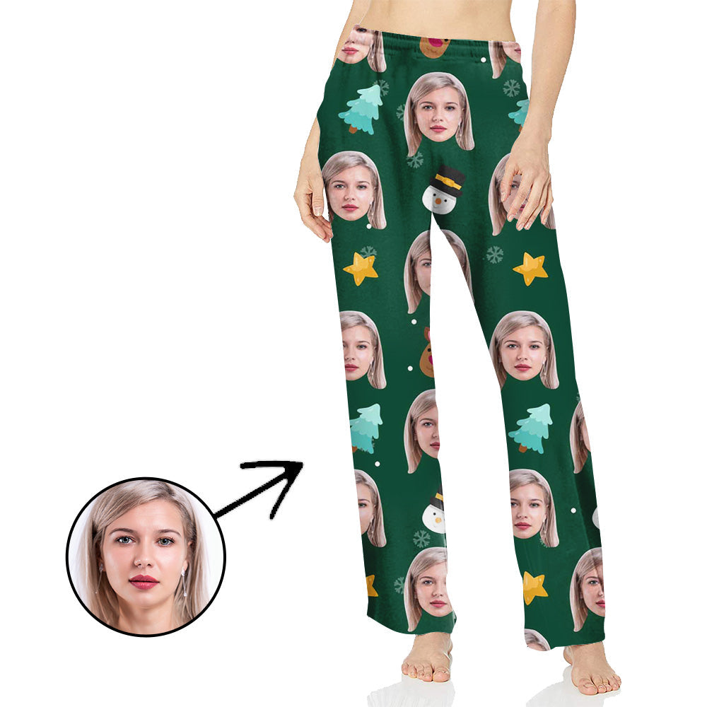 Custom Photo Pajamas Pants For Women Stars And Christmas Tree