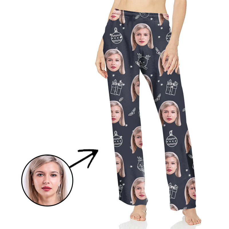 Custom Photo Pajamas Pants For Women Snowman And Elf