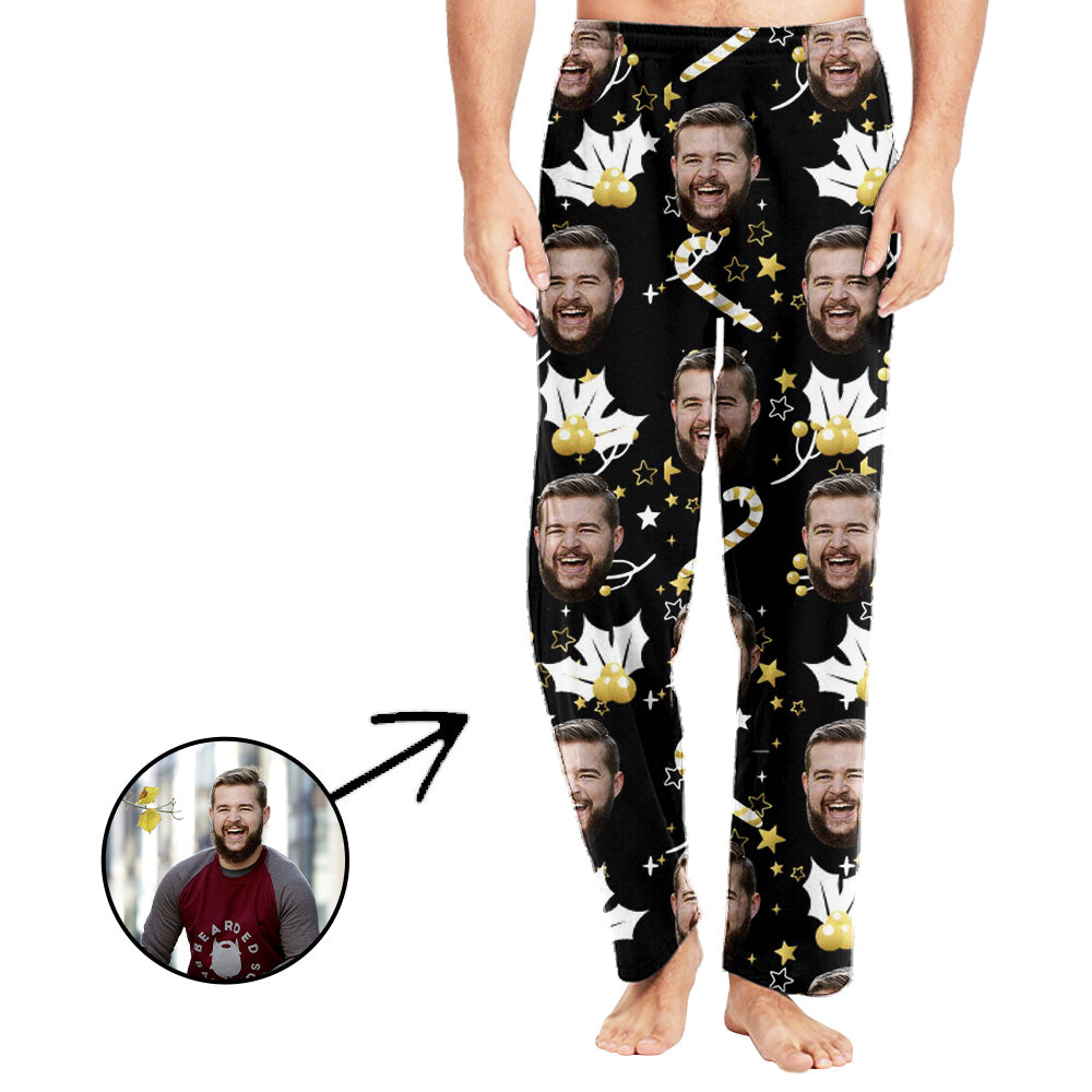 Custom Photo Pajamas Pants For Men Candy Cane