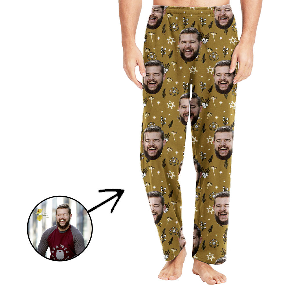 Custom Photo Pajamas Pants For Men Christmas Flowers
