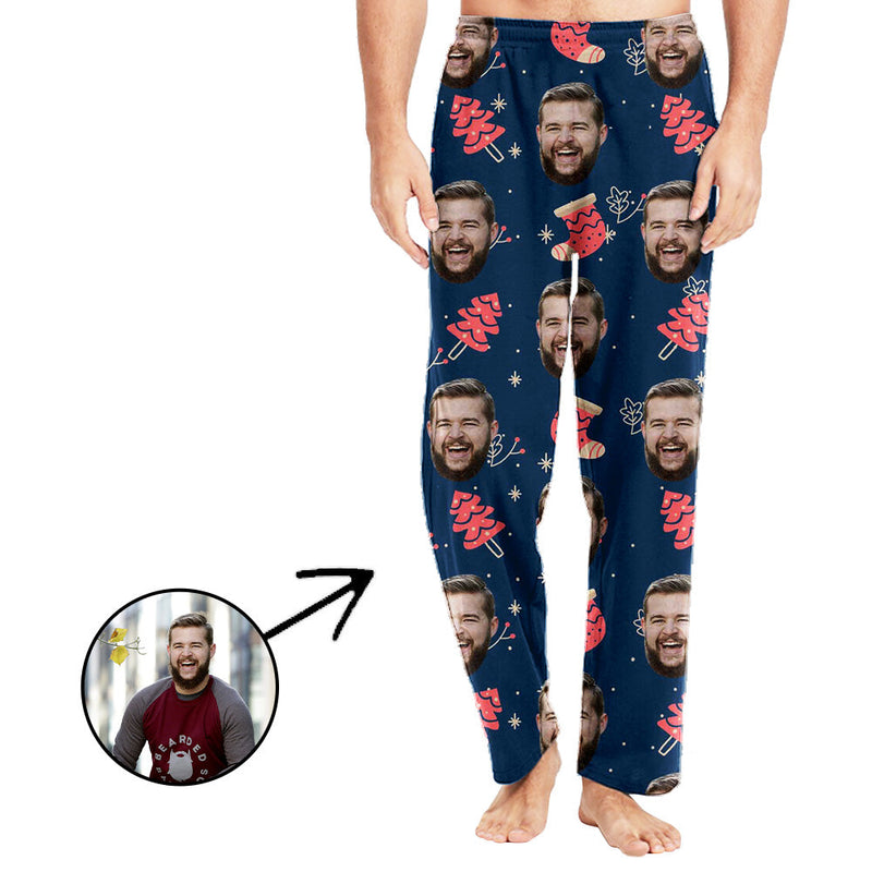 Custom Photo Pajamas Pants For Men Christmas Tree And Christmas Socks