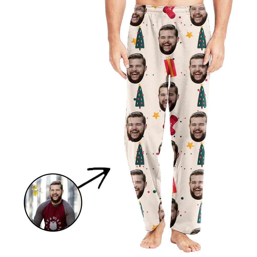 Custom Photo Pajamas Pants For Men Christmas Tree And Gifts