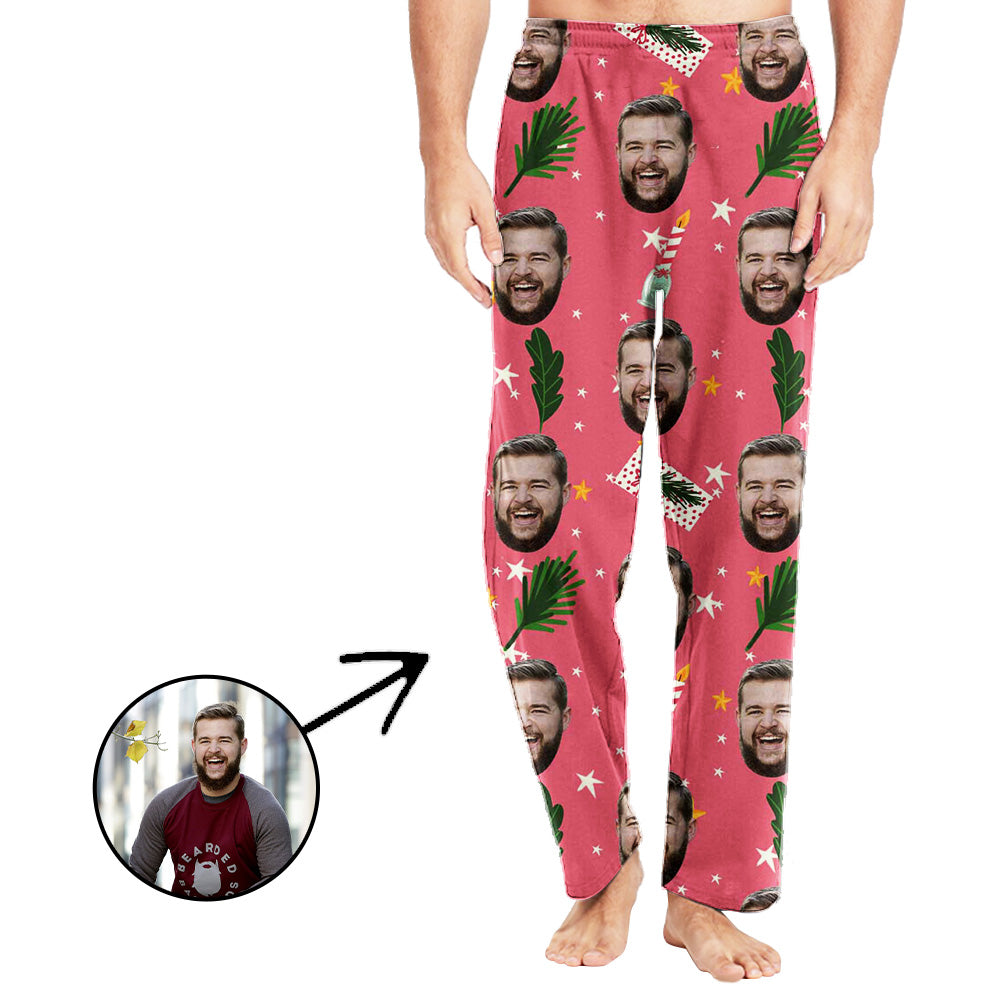 Custom Photo Pajamas Pants For Men Christmas Tree Printed