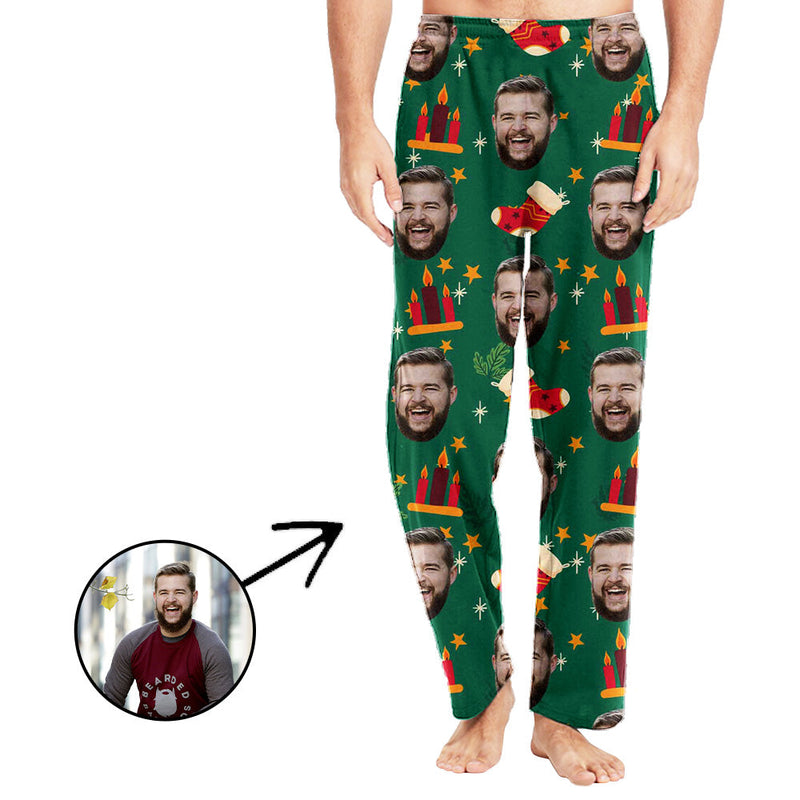 Custom Photo Pajamas Pants For Men Christmas Candle