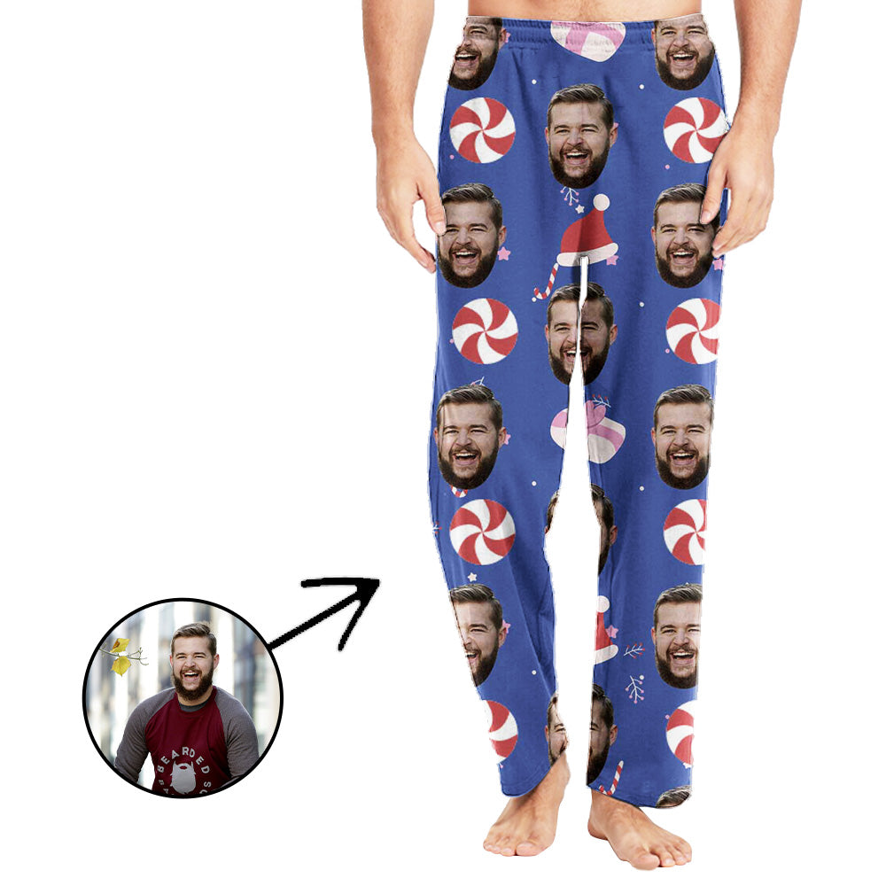 Custom Photo Pajamas Pants For Men Happy Christmas