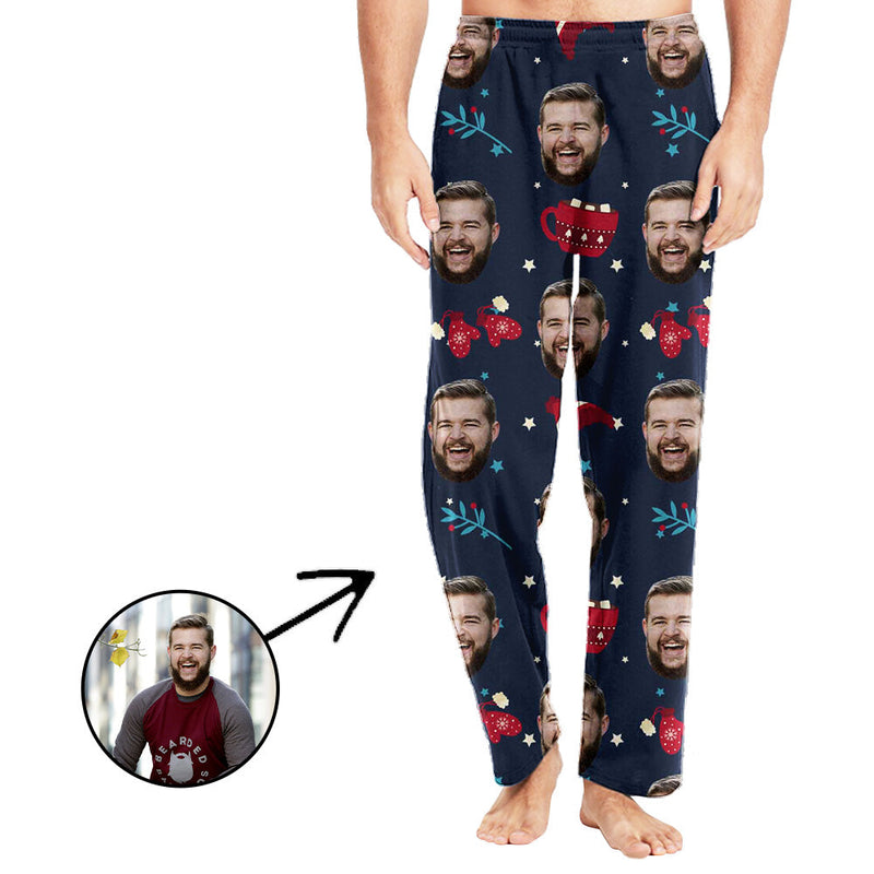 Custom Photo Pajamas Pants For Men With Christmas Pendant