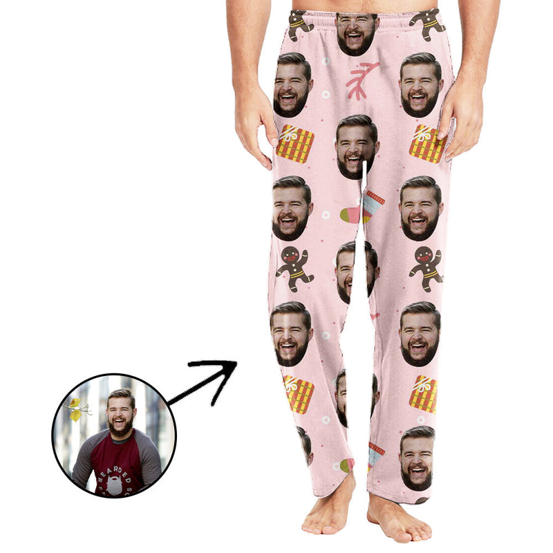Custom Photo Pajamas Pants For Men With Christmas Pendants
