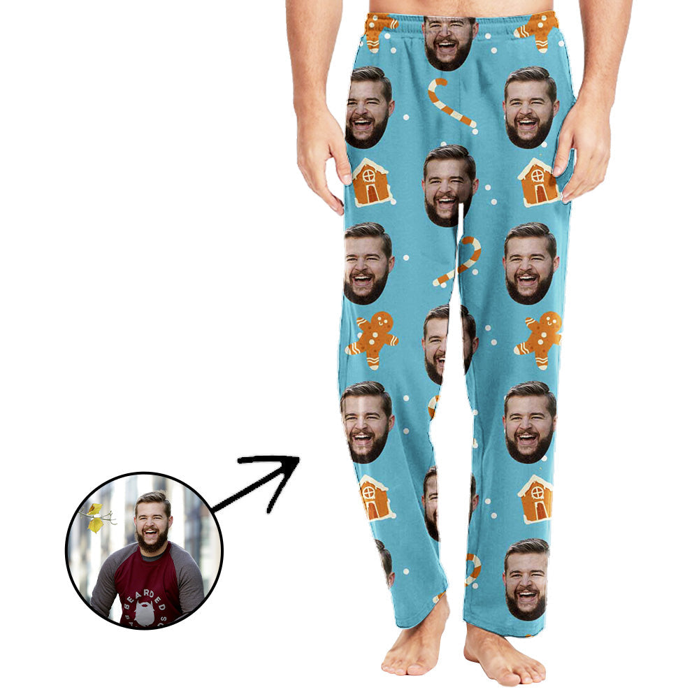 Custom Photo Pajamas Pants For Men House And Candy Cane