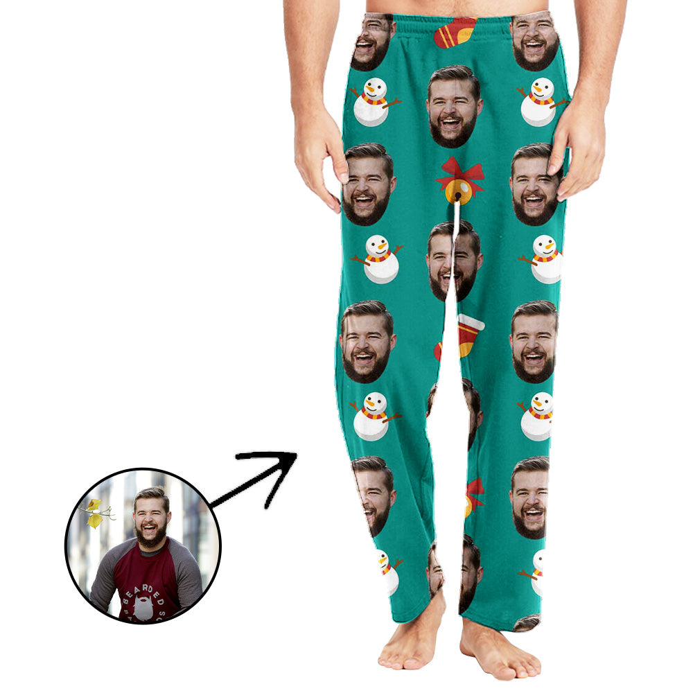 Custom Photo Pajamas Pants For Men Christmas Pendant With Snowman