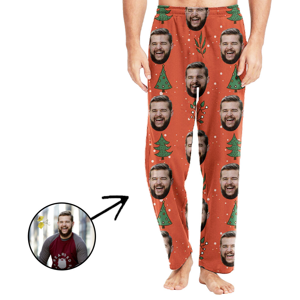 Custom Photo Pajamas Pants For Men Cute Christmas Tree