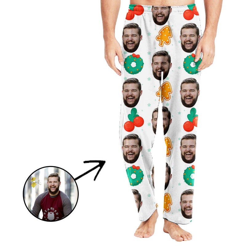 Custom Photo Pajamas Pants For Men Dount And Christmas Tree
