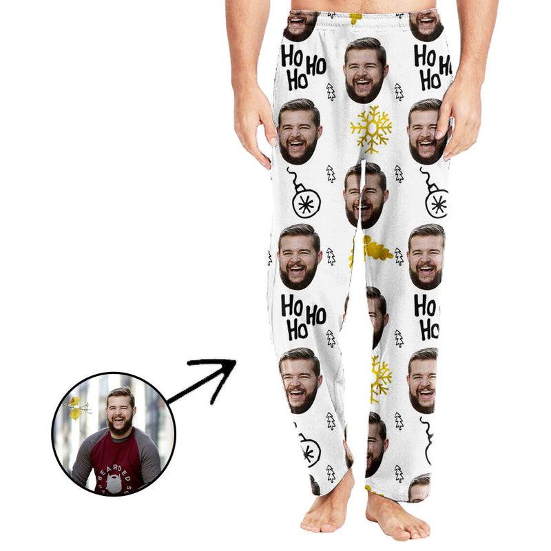 Custom Photo Pajamas Pants For Men Snowflake