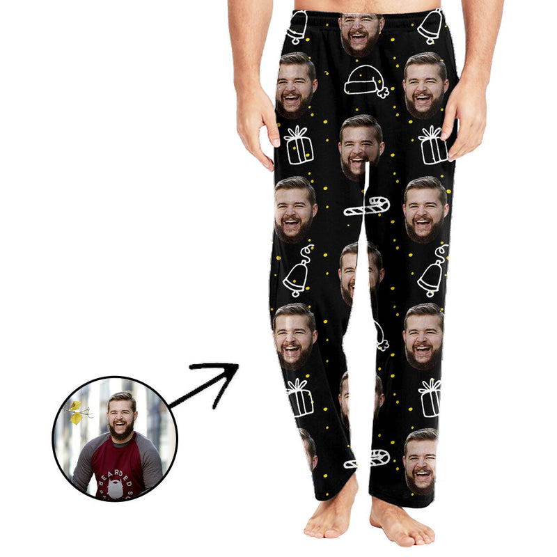 Custom Photo Pajamas Pants For Men Christmas Tree And Gloves