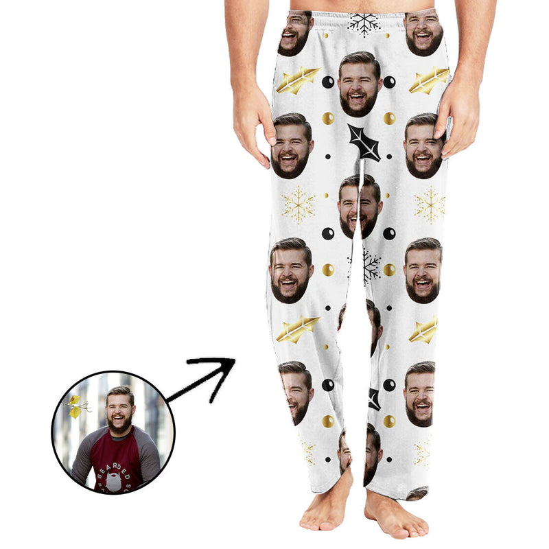 Custom Photo Pajamas Pants For Men Christmas Snowflake