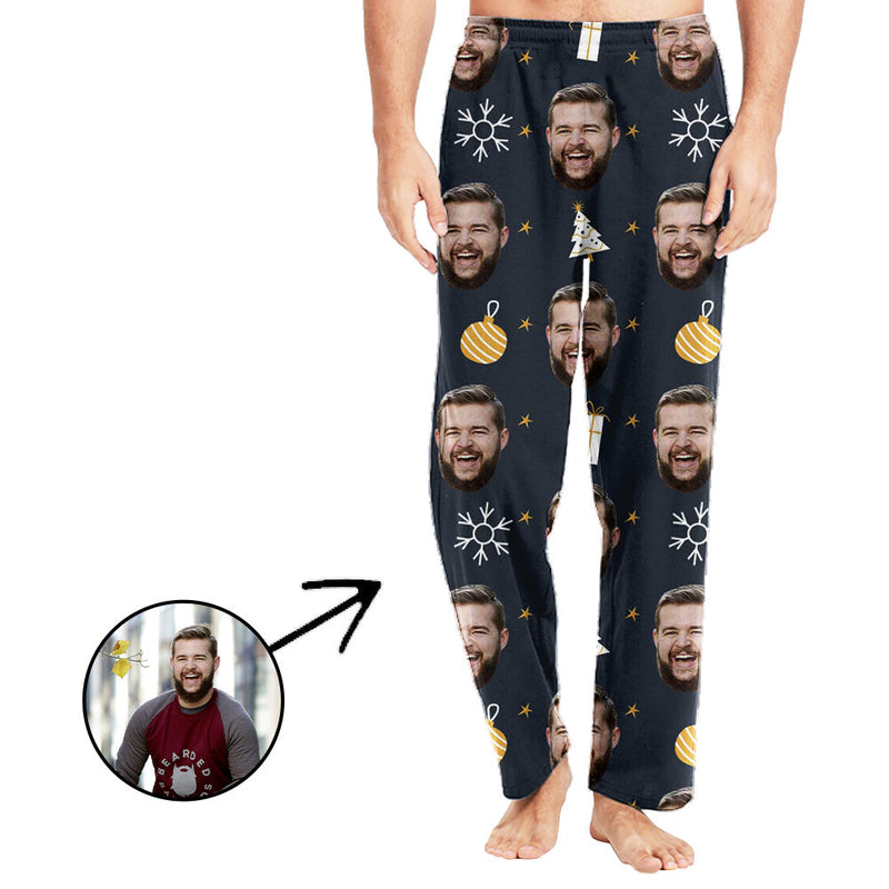 Custom Photo Pajamas Pants For Men Snowflake And Lights