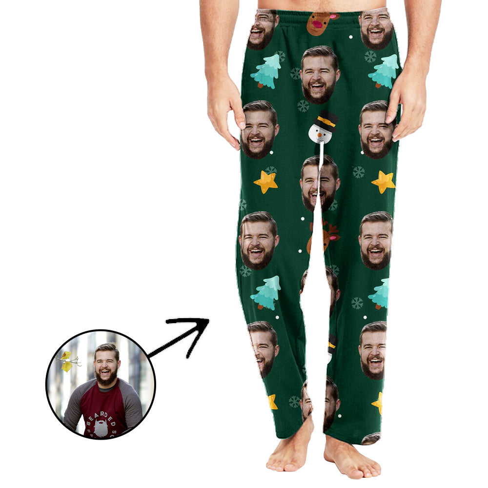 Custom Photo Pajamas Pants For Men Stars And Christmas Tree