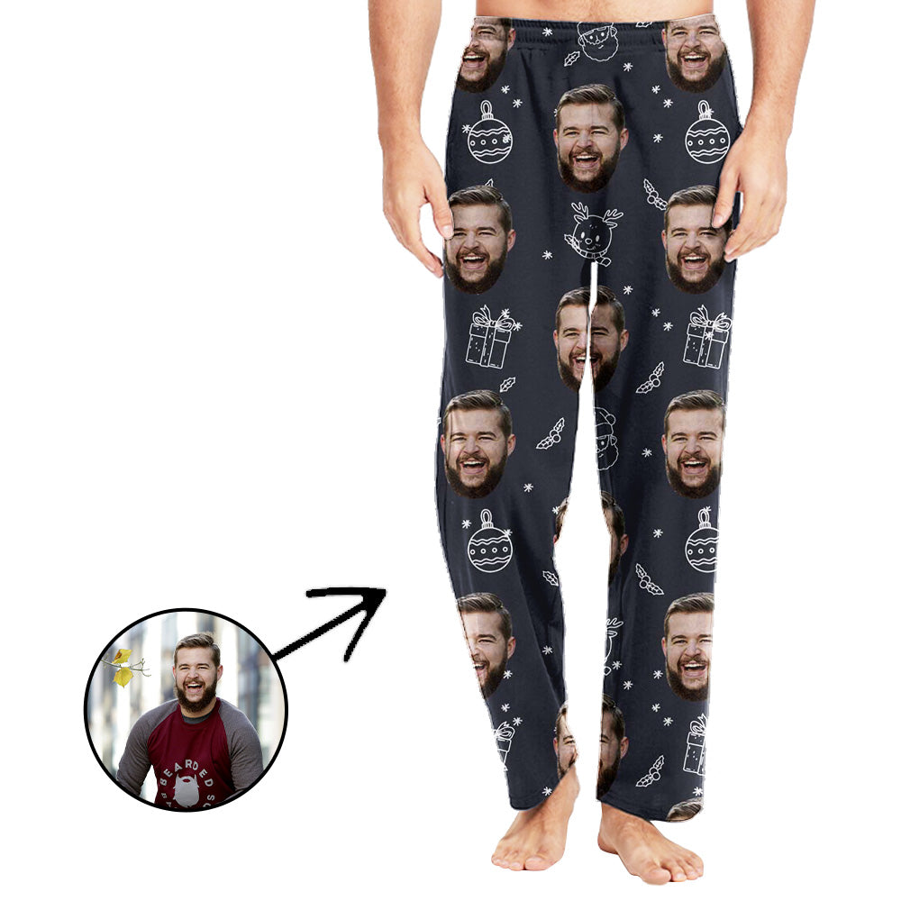 Custom Photo Pajamas Pants For Men Snowman And Elf
