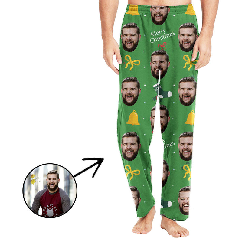 Custom Photo Pajamas Pants For Men Lovely Bell And Merry Christmas