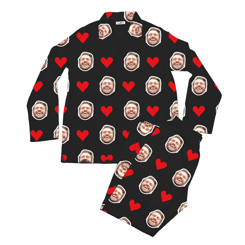Custom Photo Pajamas Heart I Love My Husband Black