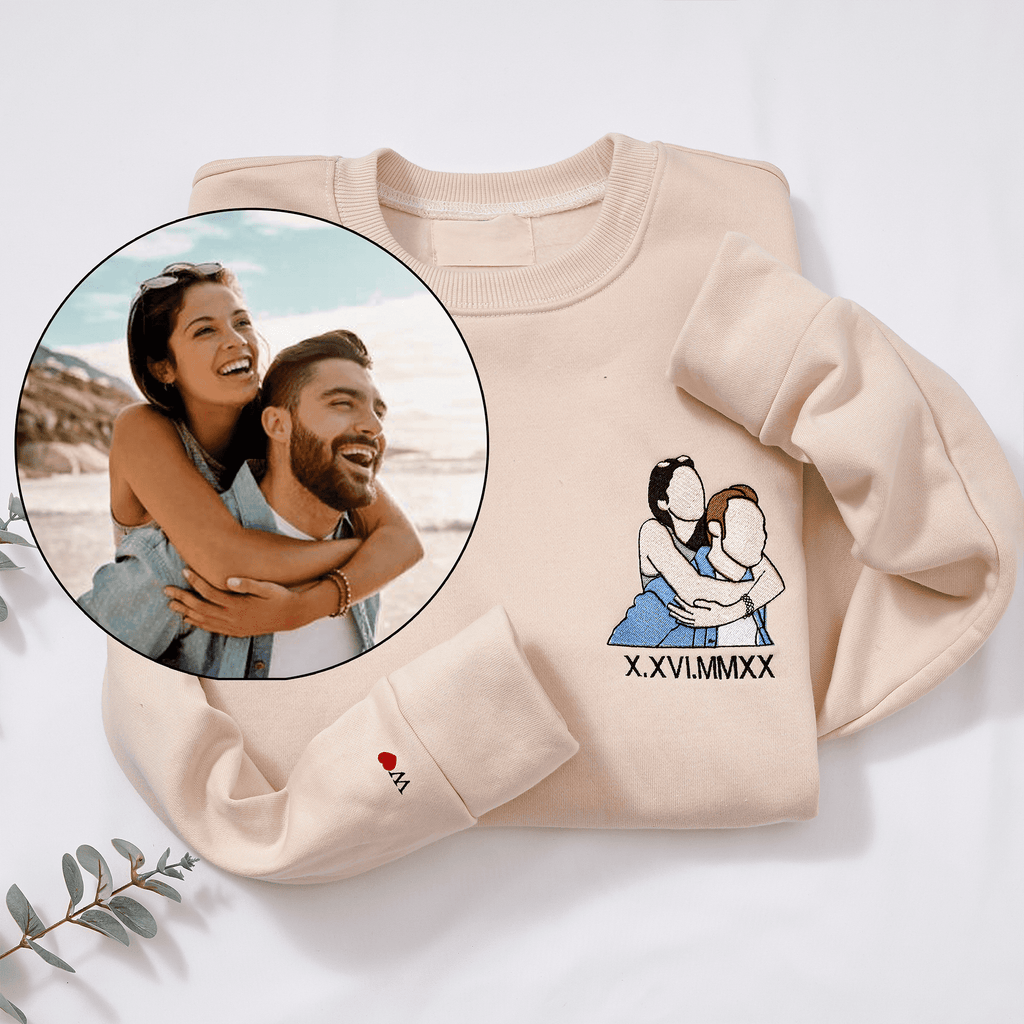 Custom Roman Embroidered Sweatshirt Portrait Couple Gift
