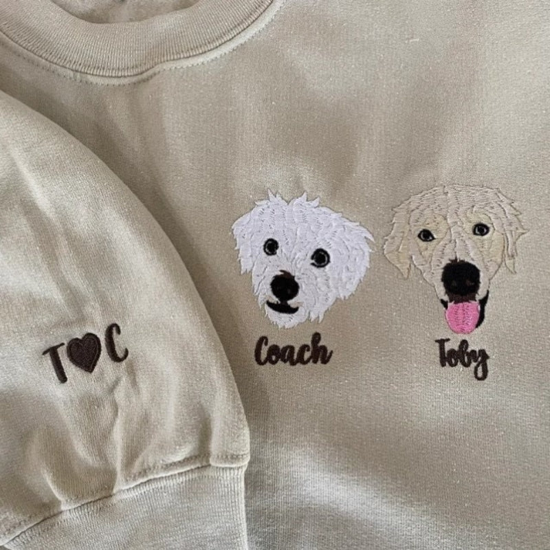Custom Pet Face Embroidered And Pet Name Sweatshirt