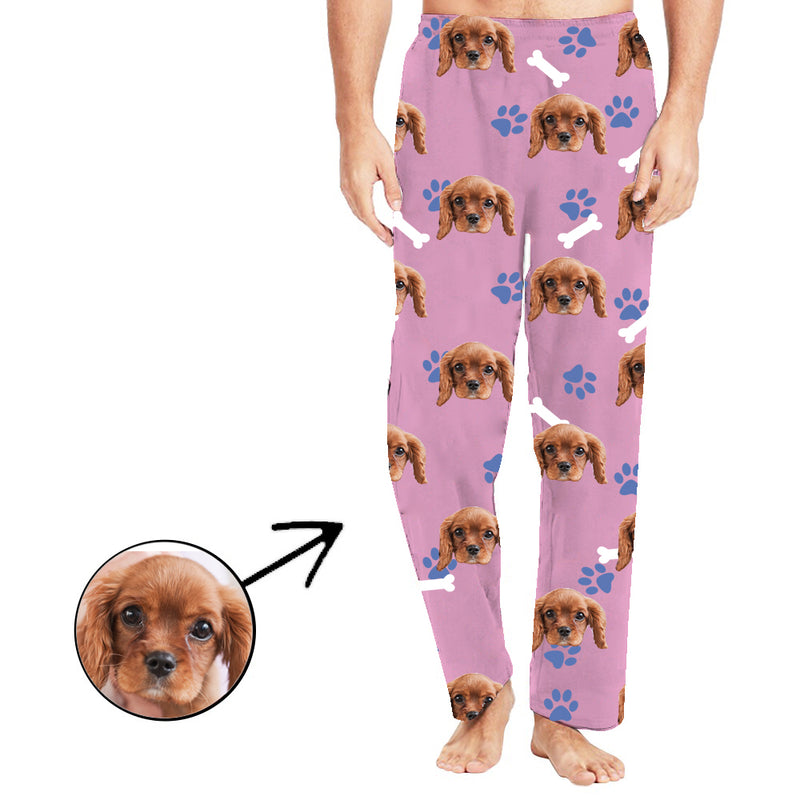 Custom Photo Pajamas Pants For Men Dog Footprint Long Sleeve Mother's Day Gifts